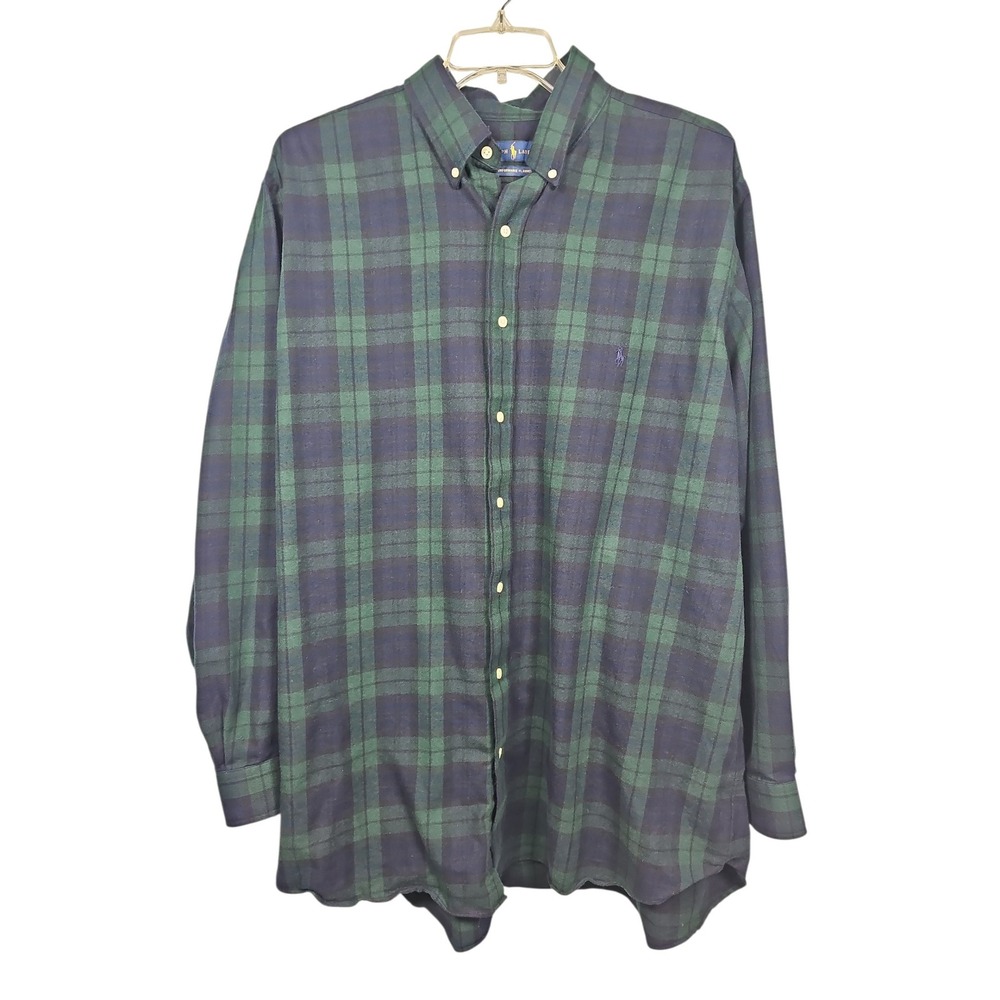 Ralph Lauren Performance Flannel Shirt Navy Dark Green Tartan Plaid Mens 2XLT